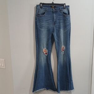 L&B Blue Flare Wide Leg Jeans Sz 12 Gentle Used High Rise Flare